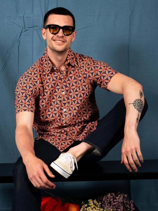  DUSHYANT 반팔 셔츠 두샨트 포크  블록 프린트 야구 - OTHER BRANDS