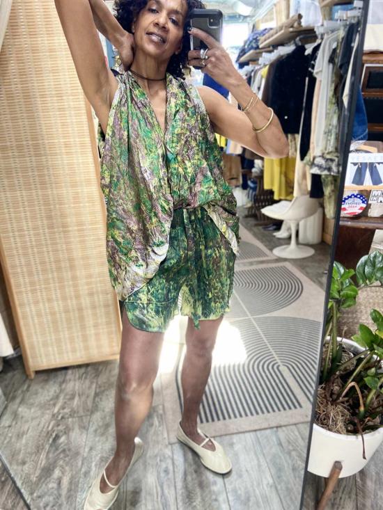  Yesaet 숏팬츠 예사엣 랑가노 실크 반바지, 숲속 식물 프린트 - OTHER BRANDS