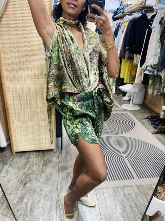  Yesaet 숏팬츠 예사엣 랑가노 실크 반바지, 숲속 식물 프린트 - OTHER BRANDS