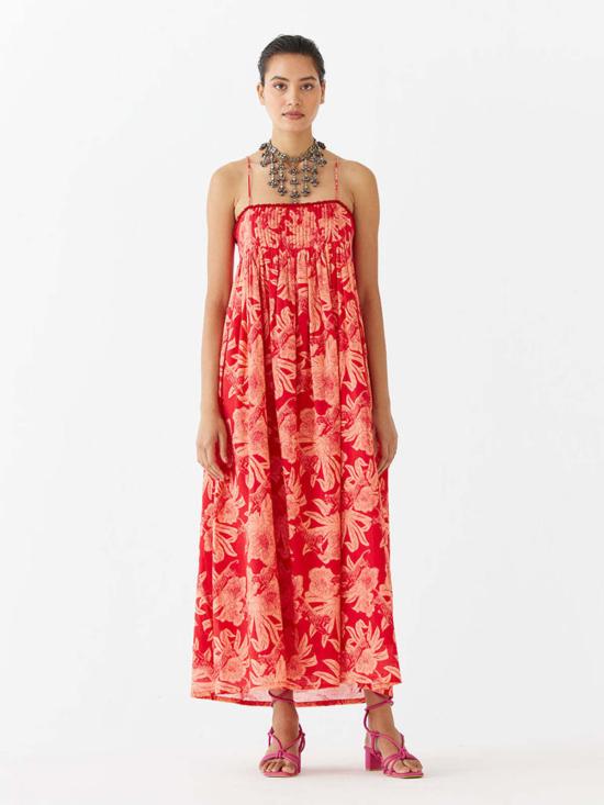  IKKIVI 롱 원피스 이키비 탈론 스트랩 드레스 레드