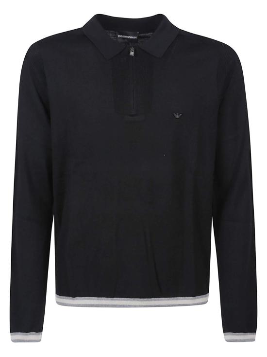  엠포리오 아르마니 스웨터 하프 집업 폴로넥  블랙
