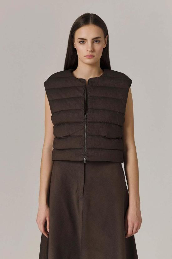  산티클레르 베스트 산티클러 로건 캐시미어 블렌드 가디건 & 다운 충전 코듀로이  세트 엄버 - SANTICLER