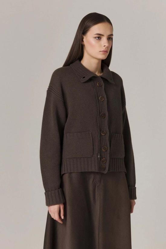  산티클레르 베스트 산티클러 로건 캐시미어 블렌드 가디건 & 다운 충전 코듀로이  세트 엄버 - SANTICLER