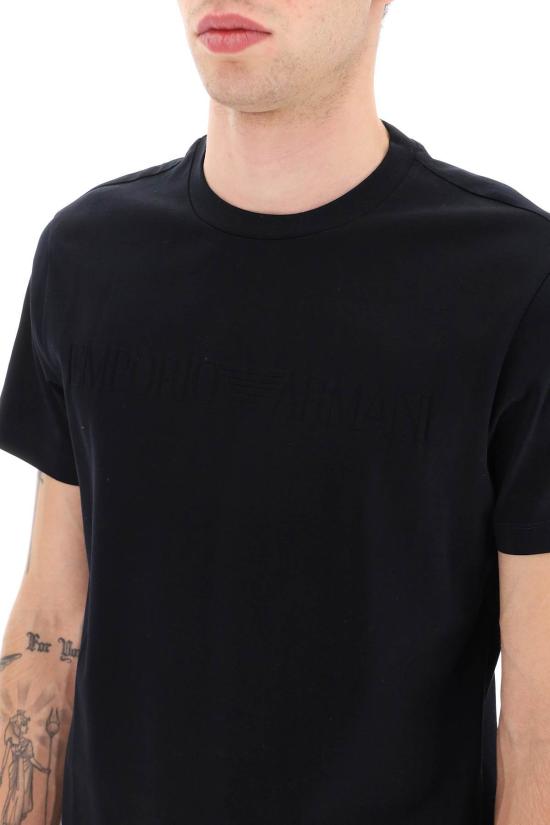  엠포리오 아르마니 반팔 티셔츠 로고 티셔츠 블루 네이비 로고 - EMPORIO ARMANI