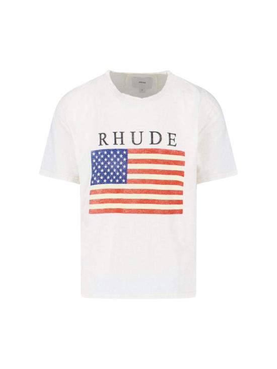  루드 반팔 티셔츠 Rhude 크루넥 반팔 그래픽 티셔츠 화이트