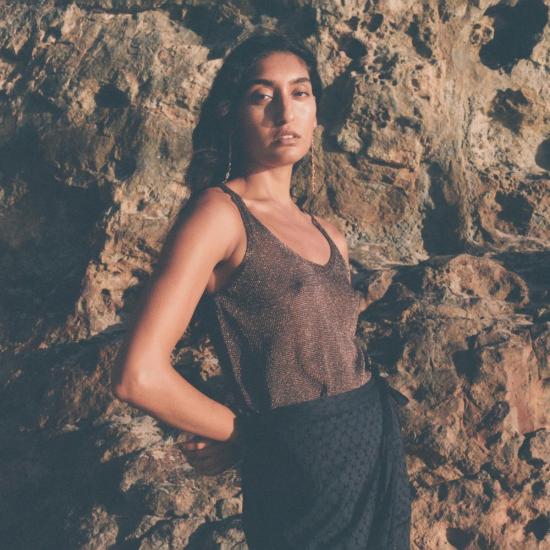  파리 데사이 민소매 티셔츠 지안 메탈릭 탱크 에스프레소 메탈릭