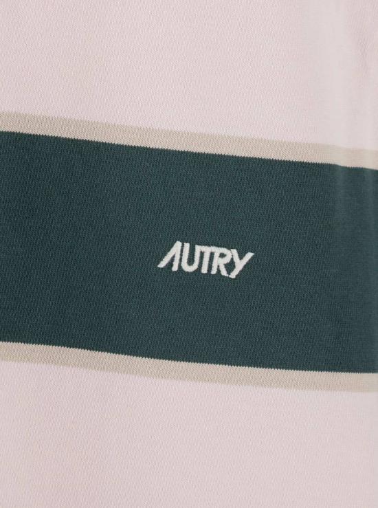  오트리 폴로 티셔츠 핑크 폴로 셔츠, 클래식 칼라와 전체 스트라이프 패턴 (핑크) - AUTRY