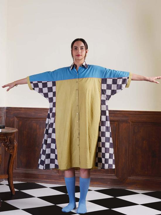  이키비 미디 원피스 체크 인 더 메일 드레스 멀티 컬러 - IKKIVI