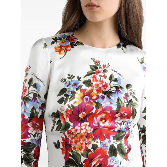 26SS 돌체앤가바나 플라워 부케 프린트 새틴 드레스 F612VT FSICE HA5ZO NEUTRALS - DOLCE & GABBANA