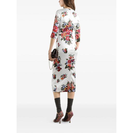 26SS 돌체앤가바나 플라워 부케 프린트 새틴 드레스 F612VT FSICE HA5ZO NEUTRALS - DOLCE & GABBANA