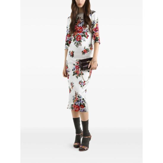 26SS 돌체앤가바나 플라워 부케 프린트 새틴 드레스 F612VT FSICE HA5ZO NEUTRALS - DOLCE & GABBANA
