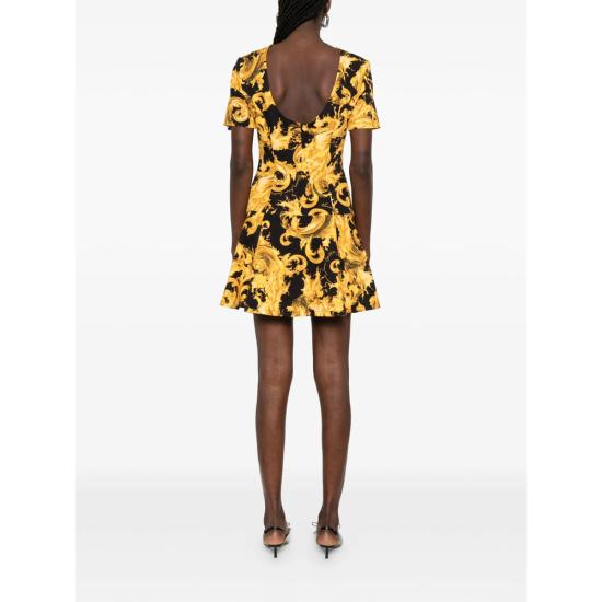 26SS 베르사체 미디 원피스 80HAO918 NS756 G89 BLACK YELLOW - VERSACE