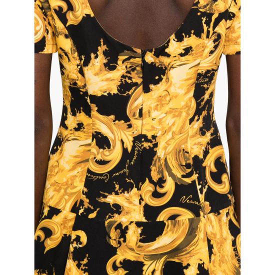 26SS 베르사체 미디 원피스 80HAO918 NS756 G89 BLACK YELLOW - VERSACE