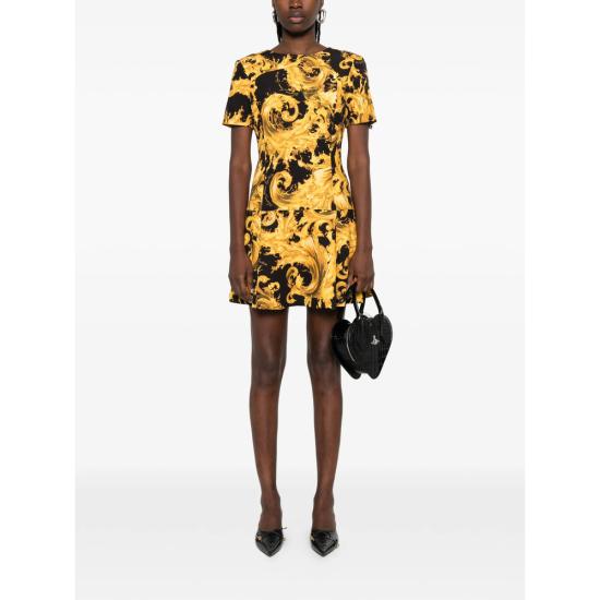 26SS 베르사체 미디 원피스 80HAO918 NS756 G89 BLACK YELLOW - VERSACE