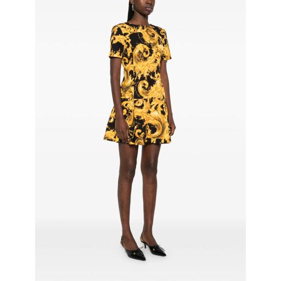 26SS 베르사체 미디 원피스 80HAO918 NS756 G89 BLACK YELLOW - VERSACE