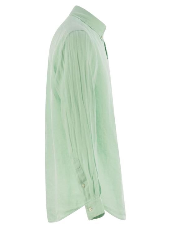  랄프 로렌 긴팔 셔츠 커스텀 핏 린넨 셔츠 아쿠아 베르데 - RALPH LAUREN