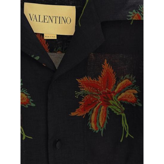 26SS 발렌티노 가라바니 파피에 플로럴 프린트 린넨 볼링 셔츠 8V3AAN11BA7 D5Y BLUE RED - VALENTINO GARAVANI