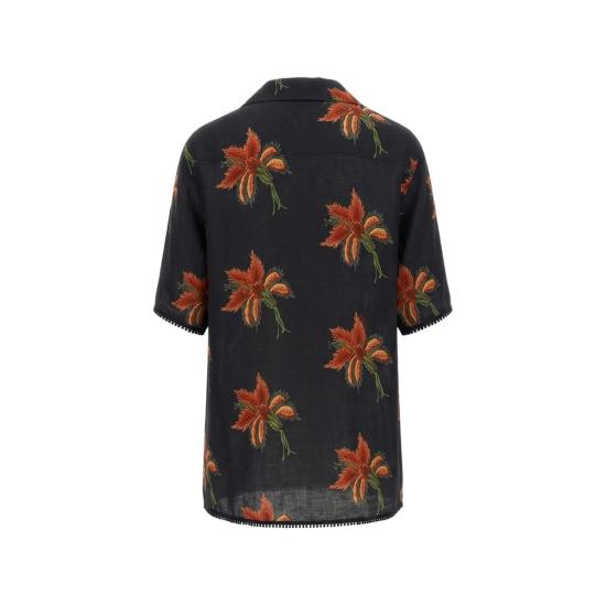 26SS 발렌티노 가라바니 파피에 플로럴 프린트 린넨 볼링 셔츠 8V3AAN11BA7 D5Y BLUE RED - VALENTINO GARAVANI