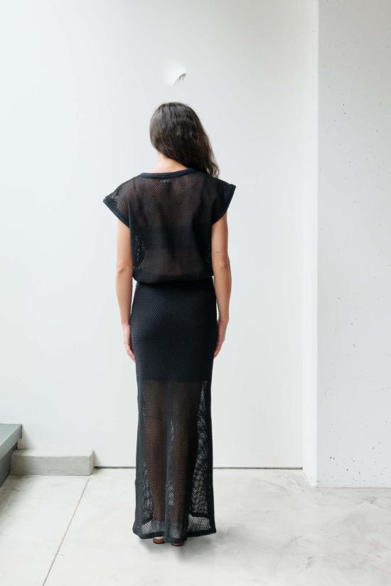  앳 던 롱 스커트 새벽에. 메시  오프 화이트/블랙 - AT DAWN.