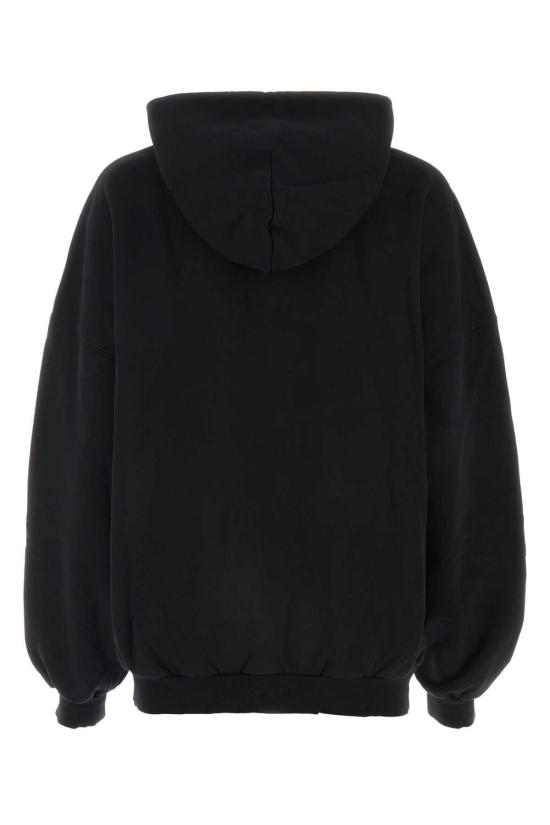  발렌시아가 스웨터 블랙 코튼 스웨트셔츠 워싱 블랙 화이트 - BALENCIAGA