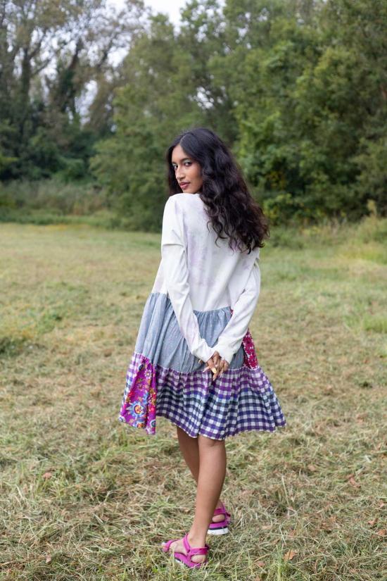  아바카시 숏 원피스 패치워크 티셔츠 드레스 - ABACAXI