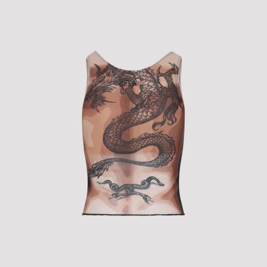  장 폴 고티에 블라우스 안전한 성관계 문신 상의 누드 브라운 블랙 - JEAN PAUL GAULTIER