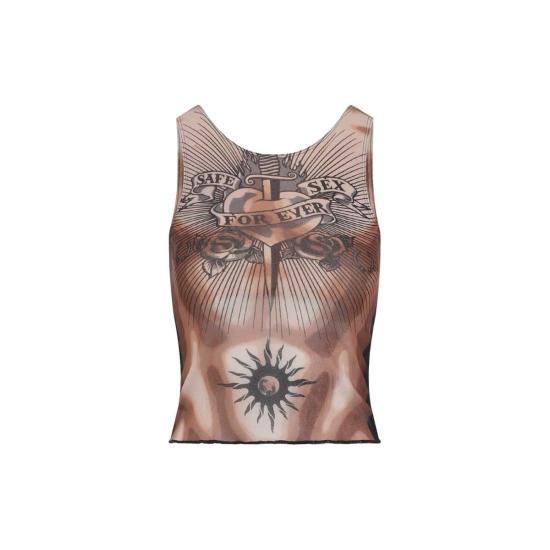  장 폴 고티에 블라우스 안전한 성관계 문신 상의 누드 브라운 블랙 - JEAN PAUL GAULTIER