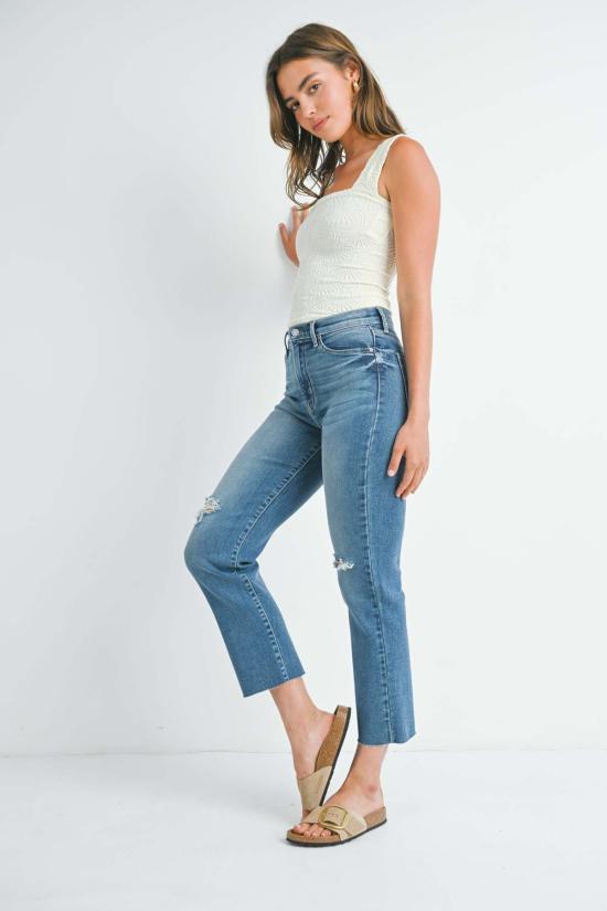  저스트 블랙 데님 데님 팬츠 디스트레스드 슬림 진 미디엄 데님 - JUST BLACK DENIM