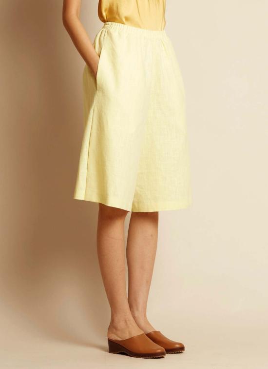  KAAREM 숏팬츠 카렘 샌드 플리츠 니하이 쇼츠 (엘라스틱 허리, 연노랑) - OTHER BRANDS