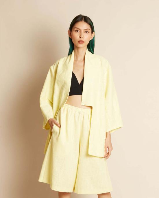  KAAREM 숏팬츠 카렘 샌드 플리츠 니하이 쇼츠 (엘라스틱 허리, 연노랑) - OTHER BRANDS