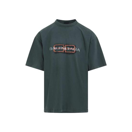  발렌시아가 반팔 티셔츠 미디엄 핏 티셔츠 다크 그린 - BALENCIAGA