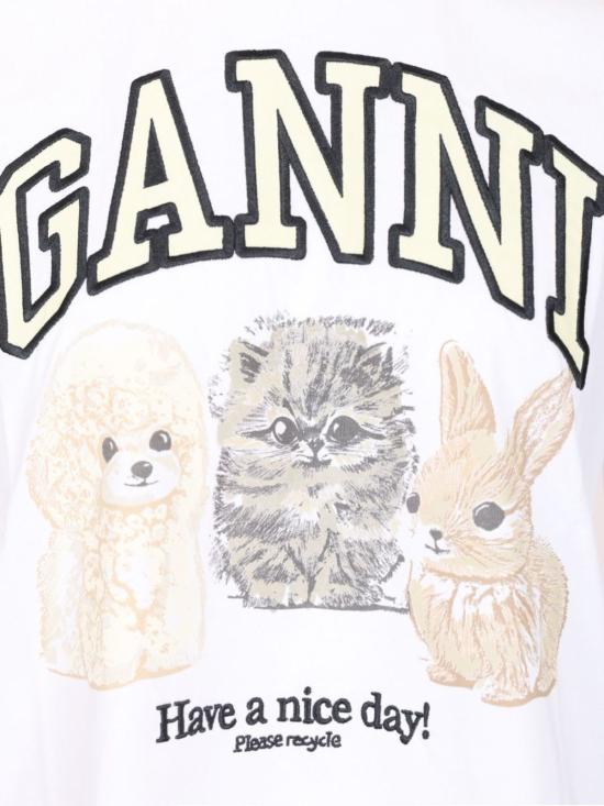  가니 반팔 티셔츠 애니멀 프린트 티셔츠 브라이트 화이트 - GANNI