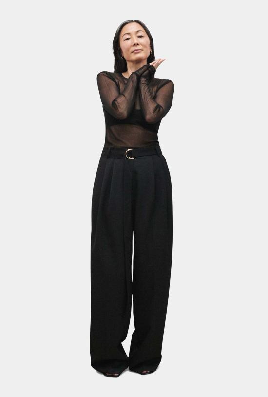  실크 런드리 스트레이트 팬츠 실크 세탁용 울 바지 블랙 - SILK LAUNDRY