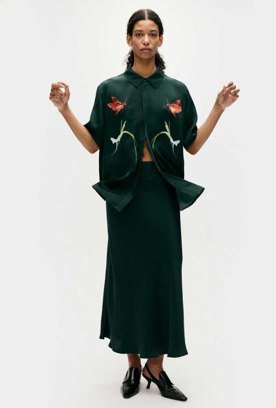  실크 런드리 롱 스커트 실크 세탁용 긴 바이어스컷 스커트 스카라브