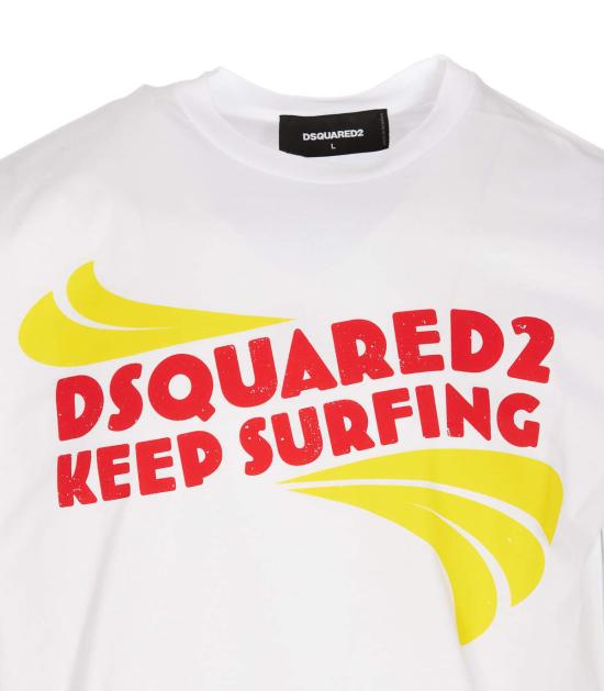  디스퀘어드2 반팔 티셔츠 Dsquared2 D2 Keep Surfing Cool 티셔츠 화이트 - DSQUARED2