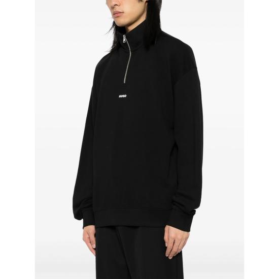 26SS 휴고보스 지퍼넥 로고 코튼 테리 로고 스웨트셔츠 50525881 001 BLACK - HUGO BOSS