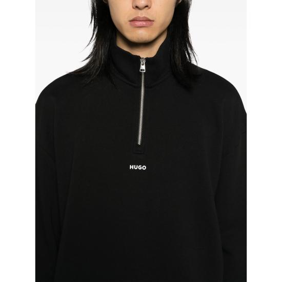 26SS 휴고보스 지퍼넥 로고 코튼 테리 로고 스웨트셔츠 50525881 001 BLACK - HUGO BOSS