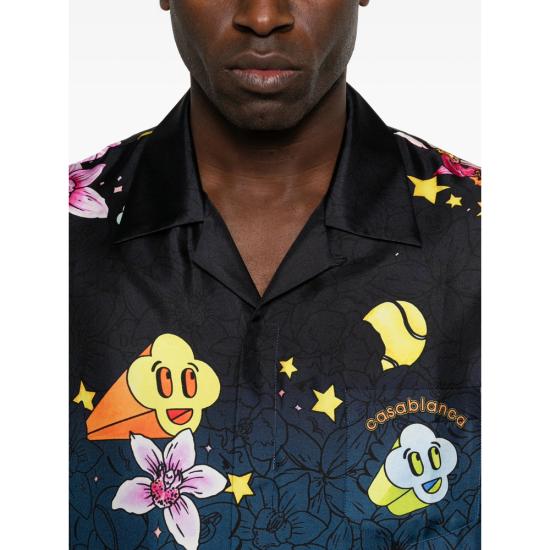 26SS 카사블랑카 반팔 셔츠 SS26 SH 003 03 GRAFF BLACK BLUE - CASABLANCA