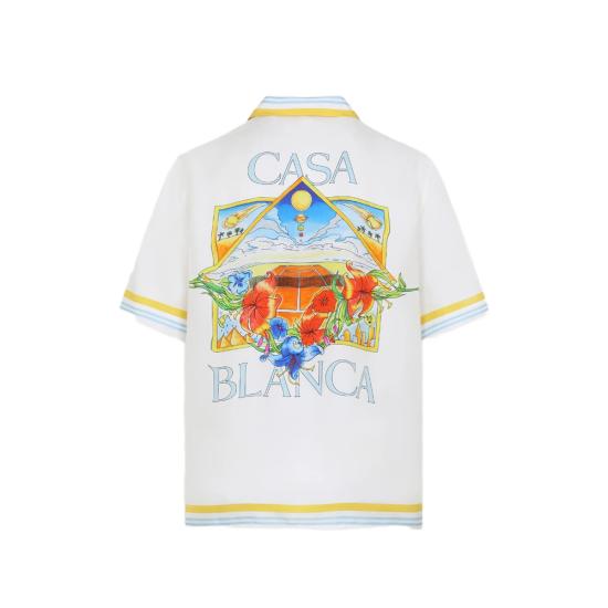26SS 카사블랑카 반팔 셔츠 SS26 SH 003 04 FLOWE WHITE BLUE - CASABLANCA