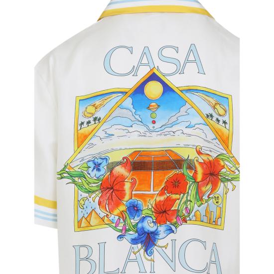 26SS 카사블랑카 반팔 셔츠 SS26 SH 003 04 FLOWE WHITE BLUE - CASABLANCA