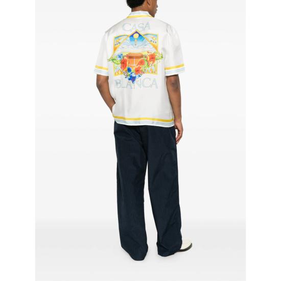 26SS 카사블랑카 반팔 셔츠 SS26 SH 003 04 FLOWE WHITE BLUE - CASABLANCA