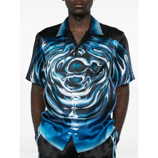 26SS 카사블랑카 반팔 셔츠 SP26 SH 003 08 WARLO BLUE BLACK - CASABLANCA