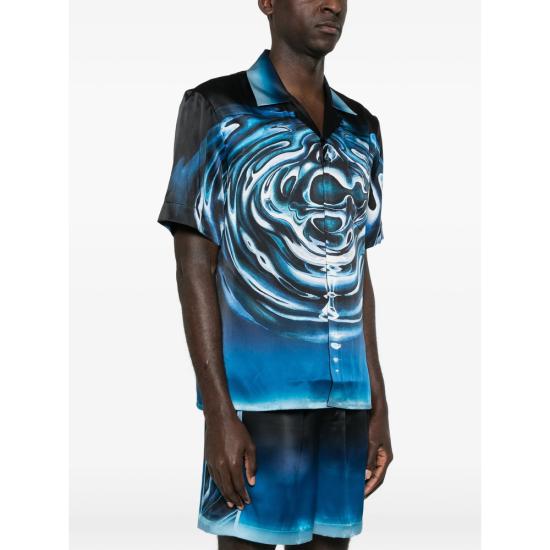 26SS 카사블랑카 반팔 셔츠 SP26 SH 003 08 WARLO BLUE BLACK - CASABLANCA