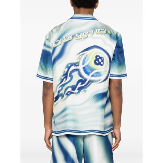 26SS 카사블랑카 반팔 셔츠 SP26 SH 003 06 FLATE BLUE WHITE - CASABLANCA