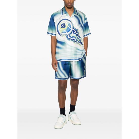 26SS 카사블랑카 반팔 셔츠 SP26 SH 003 06 FLATE BLUE WHITE - CASABLANCA