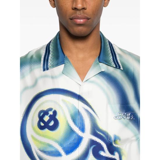 26SS 카사블랑카 반팔 셔츠 SP26 SH 003 06 FLATE BLUE WHITE - CASABLANCA