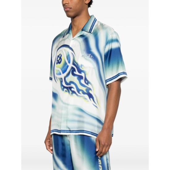 26SS 카사블랑카 반팔 셔츠 SP26 SH 003 06 FLATE BLUE WHITE - CASABLANCA