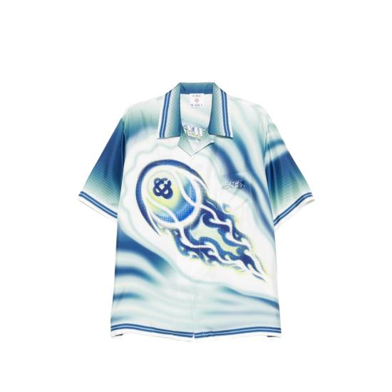 26SS 카사블랑카 반팔 셔츠 SP26 SH 003 06 FLATE BLUE WHITE