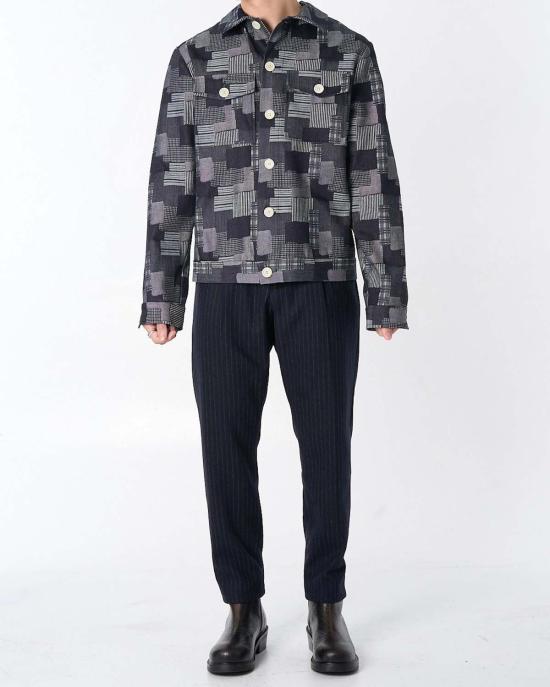  그라피아 뉴욕 데님 자켓 딘 재킷 다크 데님 패치워크 자카드 - GRAPHIA NEW YORK