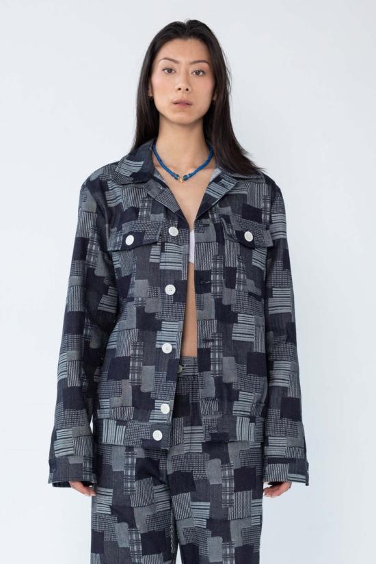  Graphia New York 데님 자켓 그라피아 뉴욕 딘 재킷 다크 데님 패치워크 자카드